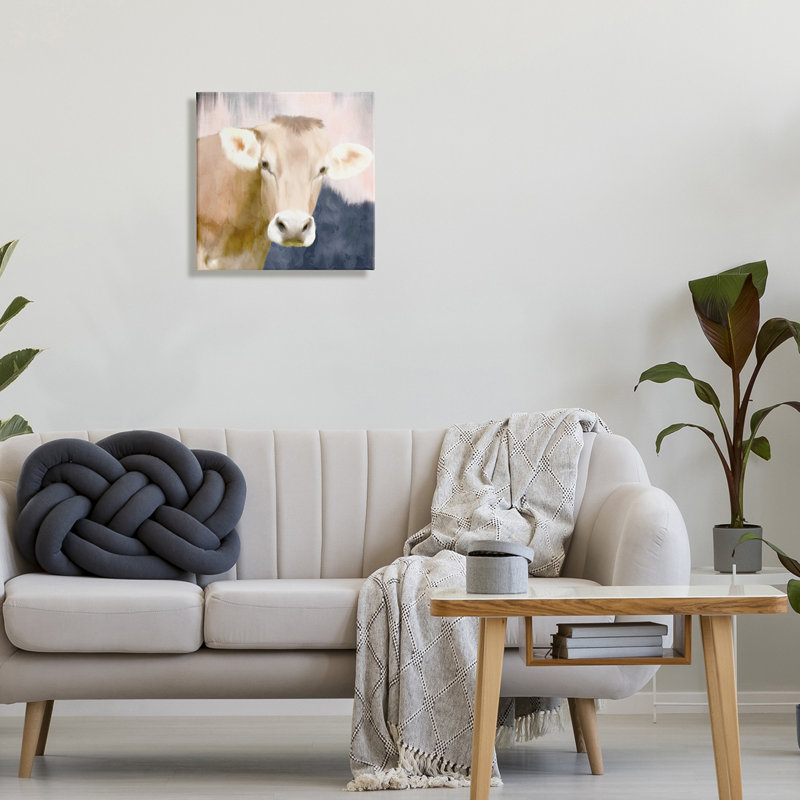 Paysage champêtre de vache gros plan peint par Kim Allen - Peinture, Toile tendue, H 17 po x l 17 po x P 1,5 po