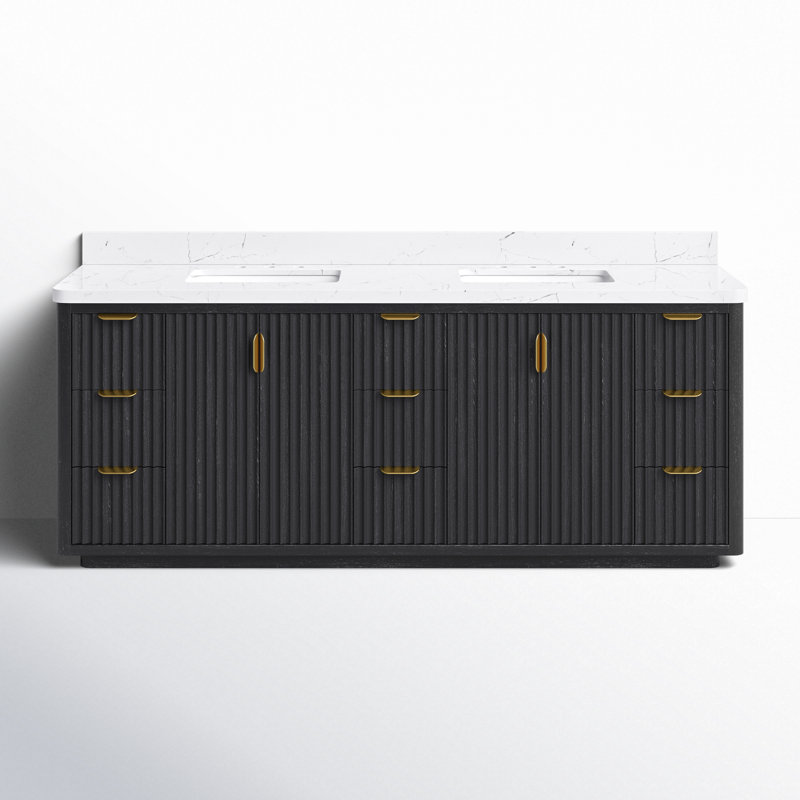 Ensemble de meuble-lavabo double 84 po Adela, Noir, noir, noir, noir, Blanc, Doré