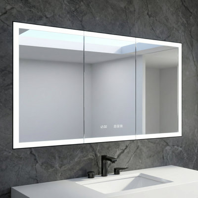 48 X 30 Inches Tall, Rectangular Aluminum Recessed/Surface-Mounted Medicine Cabinet With Mirror, LED Lighting, And Clock, Silver