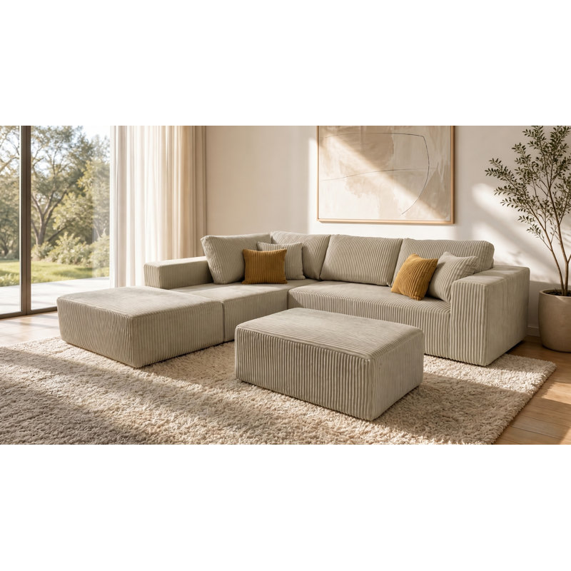 Canapé modulaire Boneless Fernvale, Velours côtelé beige