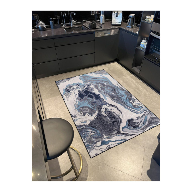 Tapis décoratif à motif encre fluide lavable à la machine, Sous-tapis rectangulaire 5 pi 1 po x 7 pi 7 po inc