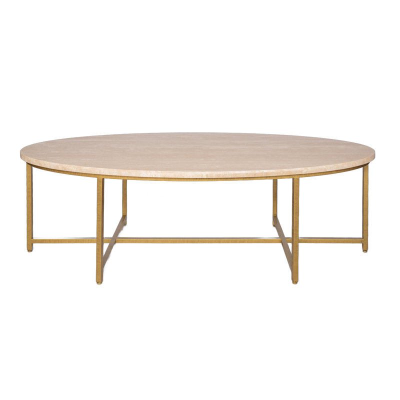 Table basse Marble, H 18,5 po x L 60 po x l 30 po, Or royal, Travertin léger