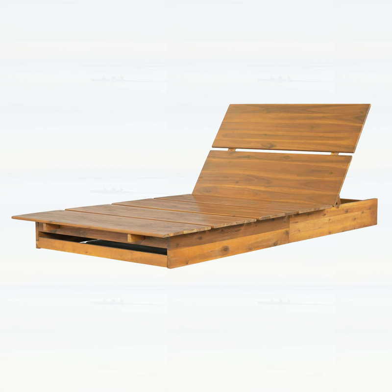 Chaise longue en bois d'acacia avec coussin mobile gris foncé - Chaise longue large en teck, fauteuil inclinable 3 positions, capacité de 400 lb