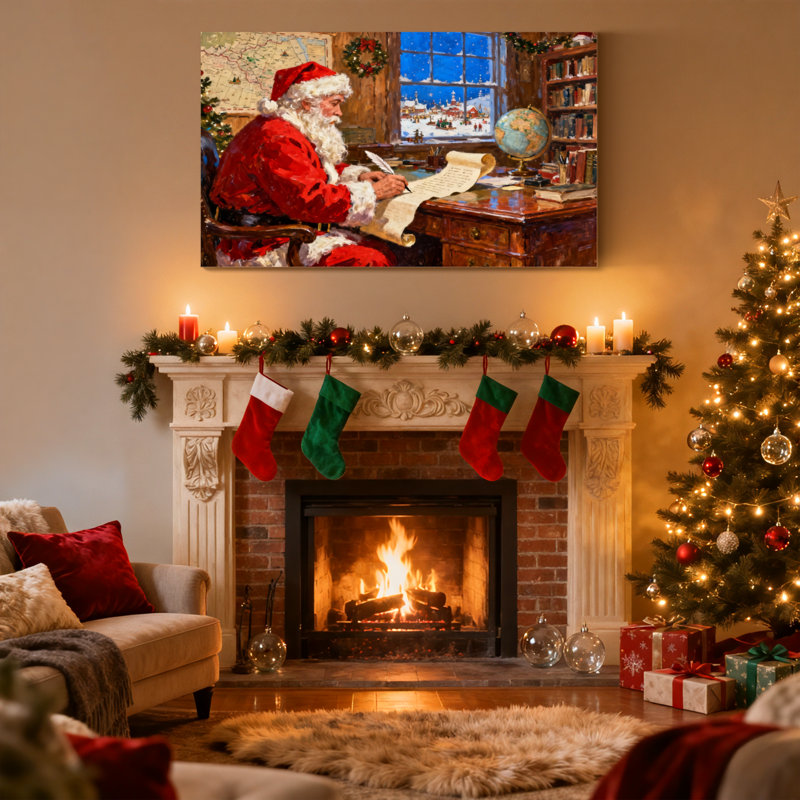 Ensemble de 3 impressions sur toile de Noël, père Noël, lecture de lettres au bureau, H 20 po x l 30 po