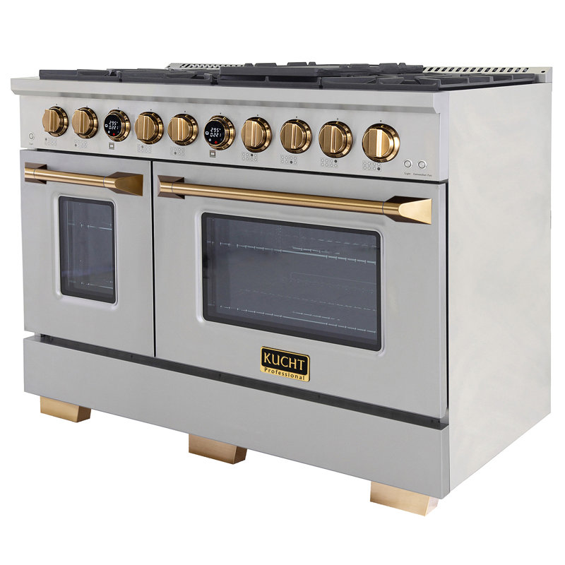 KUCHT 48 in. 6.7 cu. ft. 8 Burners Dual Fuel Range for Natural Gas in Stainless Steel with Gold Accents and Kucht Horus Thermostat