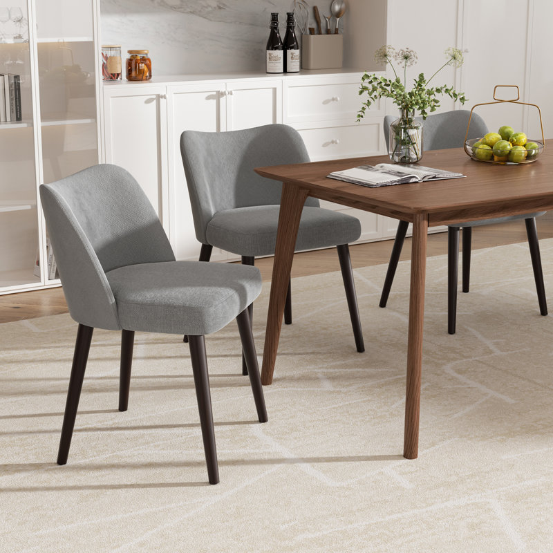 Modern Curved Back Dining Chair With Wood Legs, Upholstered Accent Chair For Kitchen & Living Room, Light Grey, 4