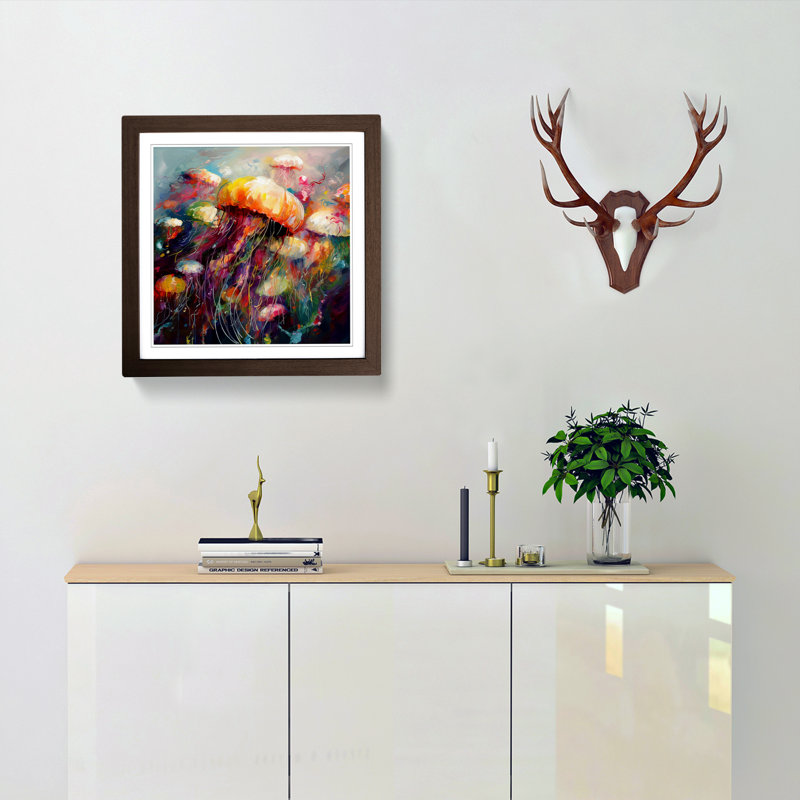 Jellyfish Post-Impressionism No.1 - Single Picture Frame Print on Wood, Walnut