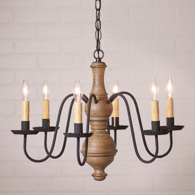 Lustree 6 lumières façon bougie/classique Ransdell, H 16,5 po x l 21,5 po x P 21,5 po, Poirier
