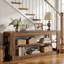 Console basse 63 po en bois massif, table de canapé d'entrée étroite avec tablettes de rangement à lattes, table d'appoint rustique pour petits espaces