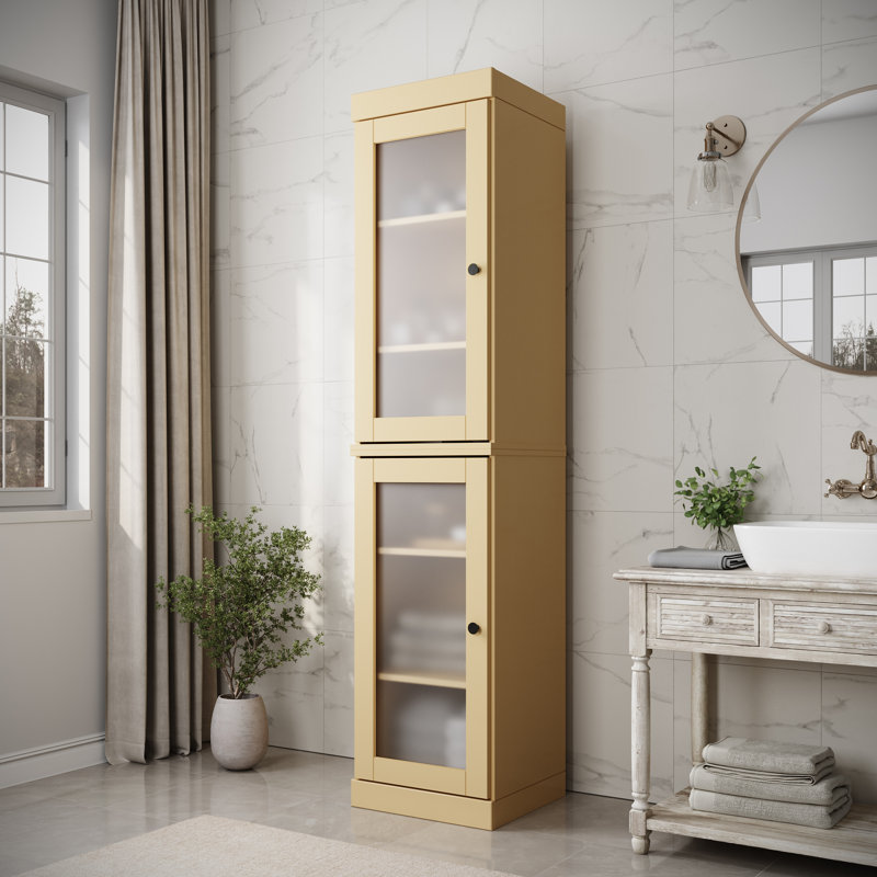 Palace Imports 100% Solid Wood Bathroom Storage Cabinet, Frosted Glass Doors, Adjustable Shelves, 16.5" Wide, 71.5" Tall