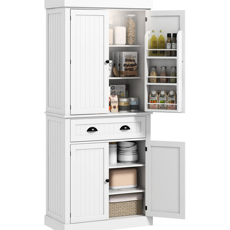 71" Kitchen Cabinet With Sensor - Spacious Interior, 6 Door Shelves, Drawer, 4 Adjustable Shelves White Tall Motion , For Splendid Living, Dining Setups