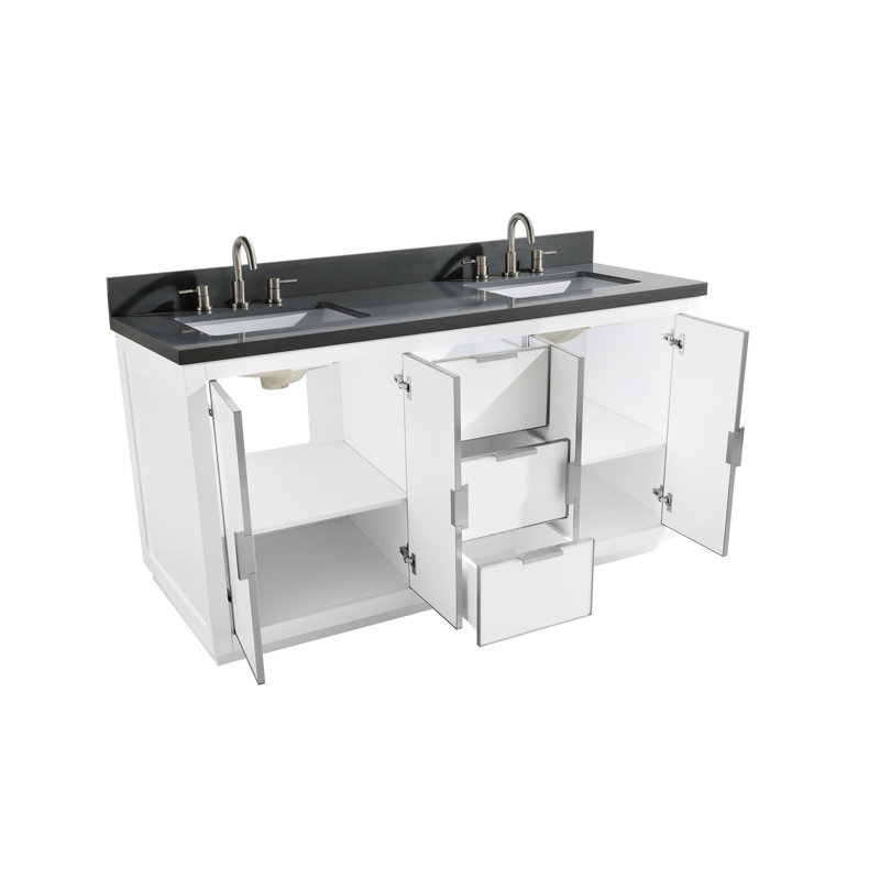 Meuble-lavabo double 61 po Salise, Blanc, Quartz gris / argent