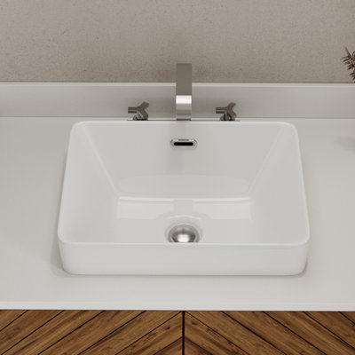 Los Flexi White Rectangular Semi-Recessed Vessel Bathroom Sink with Overflow
