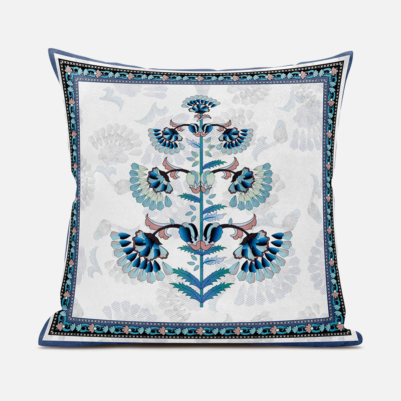 Floral Reversible Throw Pillow, 16" x 16", Blue/Black