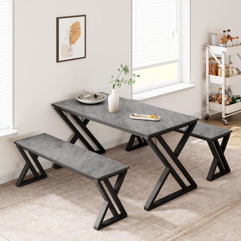 Square Dining Table Set for 4, Extendable Wooden Table with Upholstered Chairs, Compact Kitchen Set, Gray/Black, Black, Gray