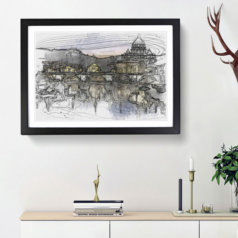 St. Peter's Basilica in Rome Italy in Abstract - Picture Frame Graphic Art Print, Black Framed, 62cm H x 87cm W x 2cm D