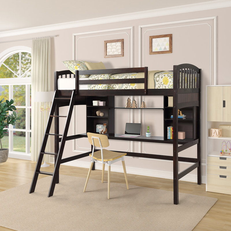 Lit mezzanine simple avec bureau Rossini, Espresso