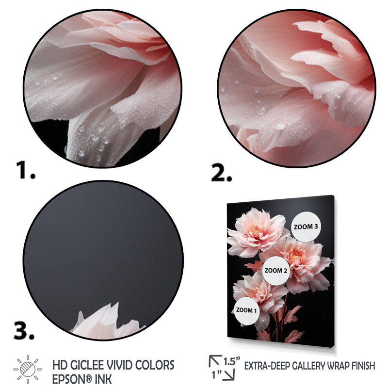 «Charolene Pink Black Mute Pivoines», reproduction sur toile, H 40 po x l 30 po x P 1,5 po, Toile tendue