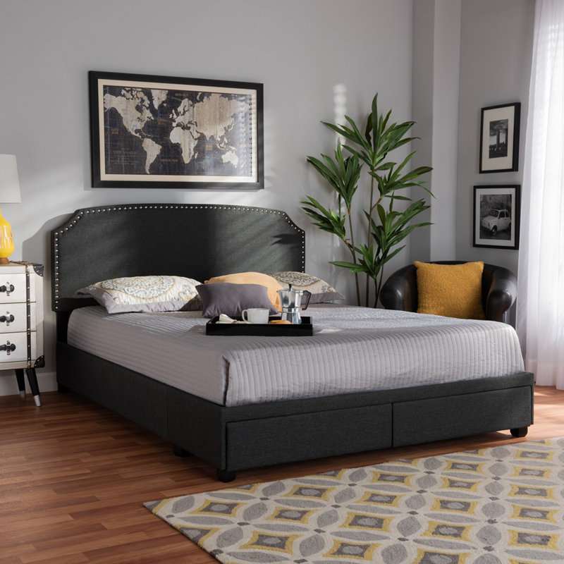 Evanne Dahle Upholstered Low Profile Storage Platform Bed, Queen, Dark Gray