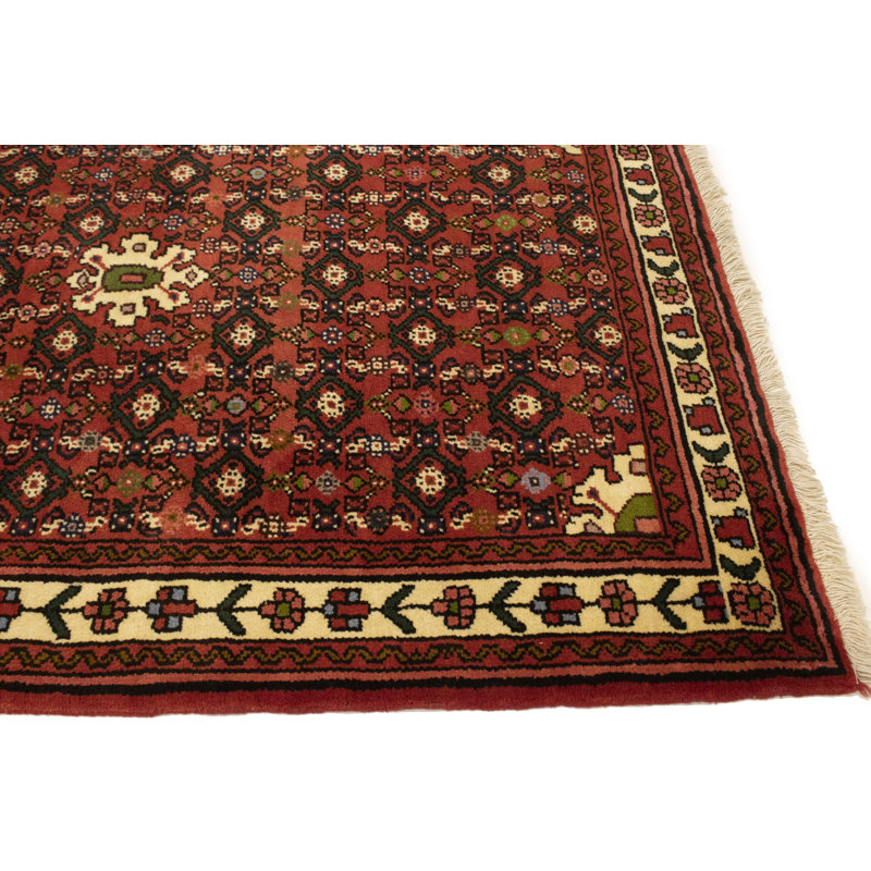 Tapis unique en laine noué à la main de style années 2010 de 3 pi 6 po x 4 pi 9 po noir / jaune / rouge Mittler