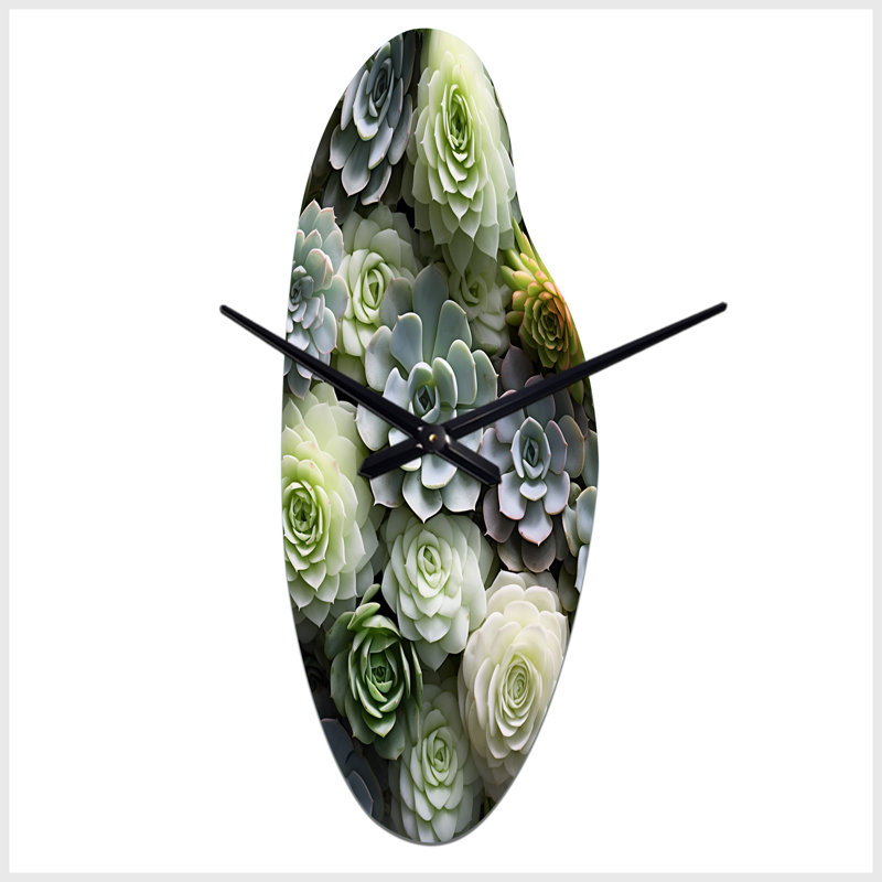 «Murchie Green Succulents Flowers Serene Succulents II», horloge murale courbée en métal, Médium