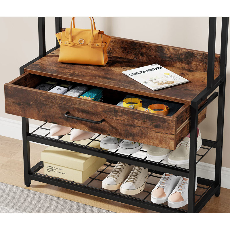 Rikijs Hall Tree 32'' Wide with Bench and Shoe Storage
