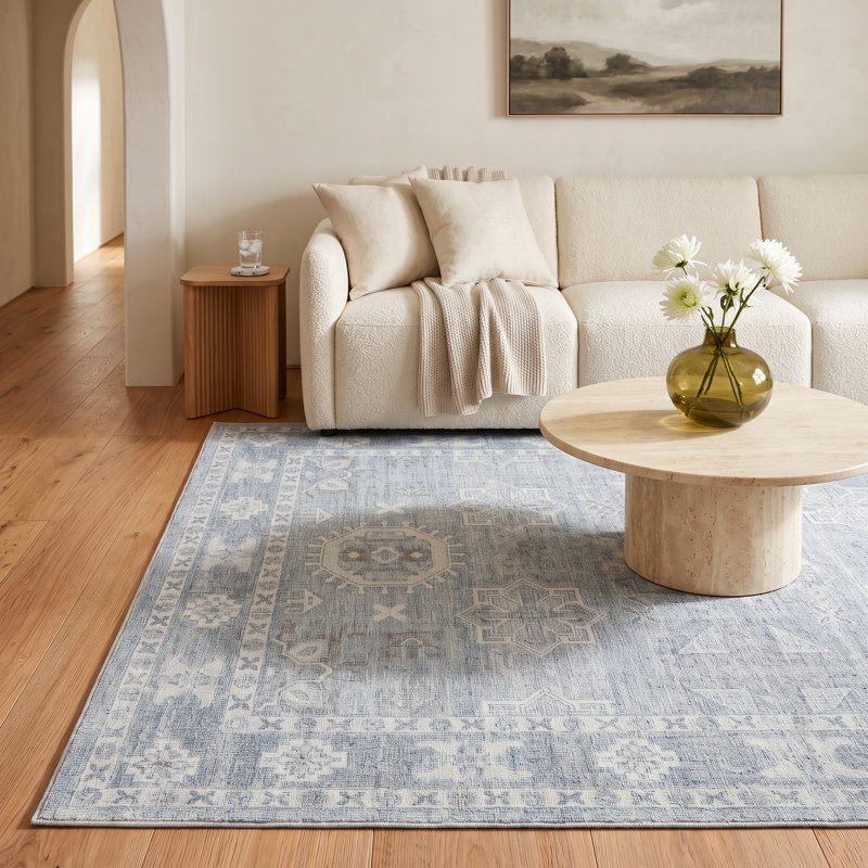 Hopkins Oriental Hand-Tufted Denim/Sky Blue Area Rug, Rectangle 8' x 10'