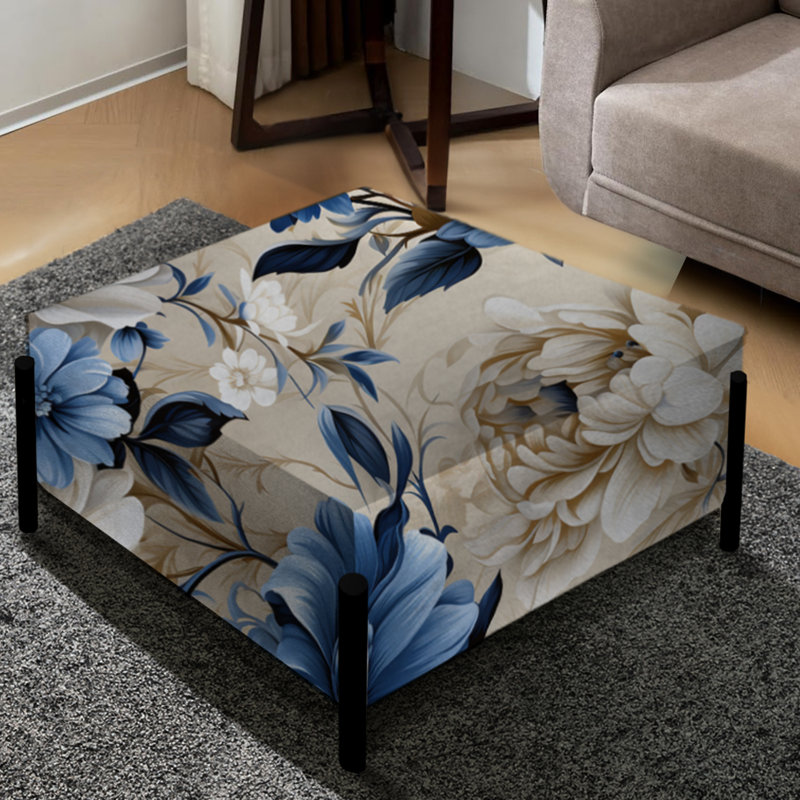 Cobalt Blue Floral Bouquets Victorian Pattern - Floral Large Square Ottoman