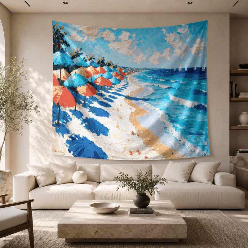 Tapisserie murale Coastal Beach Umbrella Paradise, 26 po x 36 po