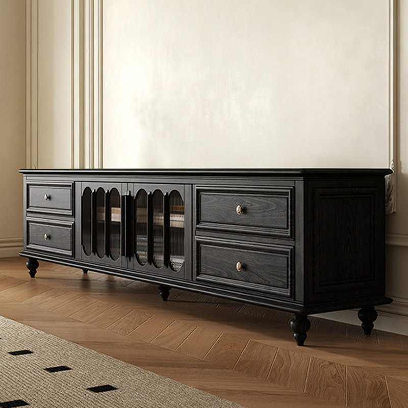 Meuble télé rétro en bois massif noir, 70.87, Noir