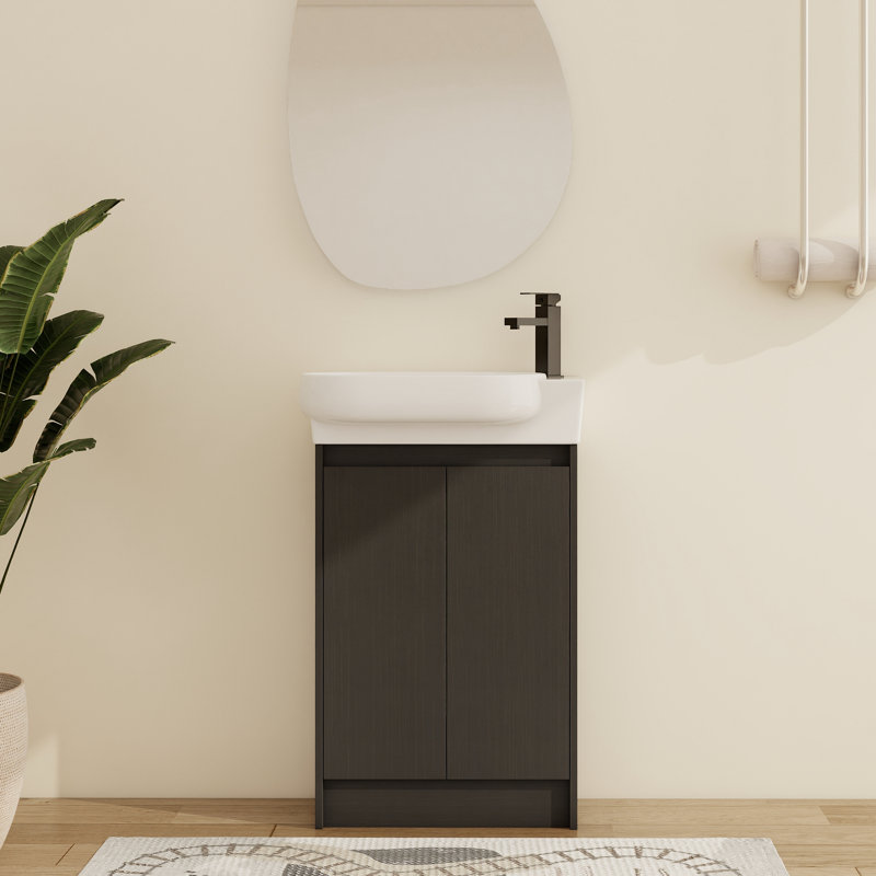 Meuble-lavabo simple autoportant de 23 po avec plateau en céramique Khyla, Noir
