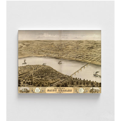 St. Charles-Missouri 1869, Antique Aerial View Of St Charles Poster, Old Missouri Poster, USA History City Poster Print, Library Wall Art