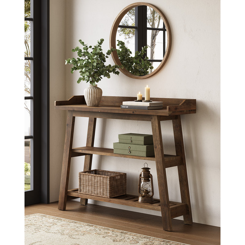 Console de 45 pouces en bois massif pour le vestibule, 3 tablettes étroites avec tablettes de rangement, pour vestibule, couloir