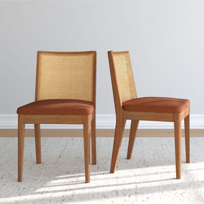 Elio Solid Wood Rattan Back Dining Chair (Set of 2)