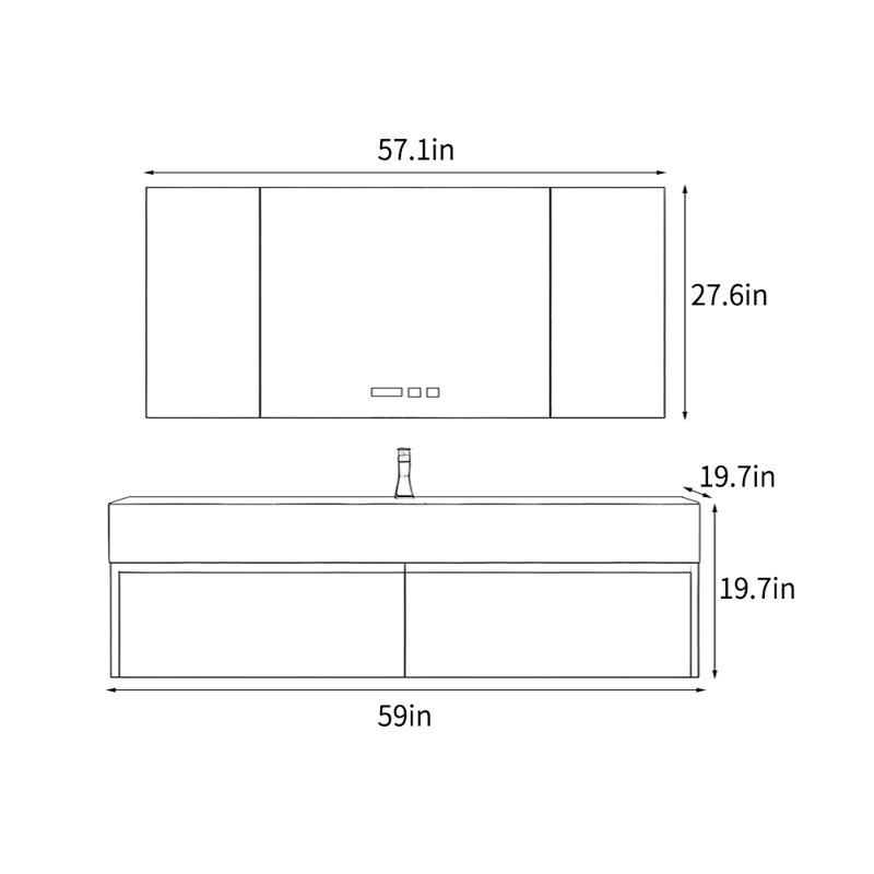 Armoire de salle de bain de style nordique minimaliste, H 19,7 po x l 59 po x P 19,7 po, Gris foncé