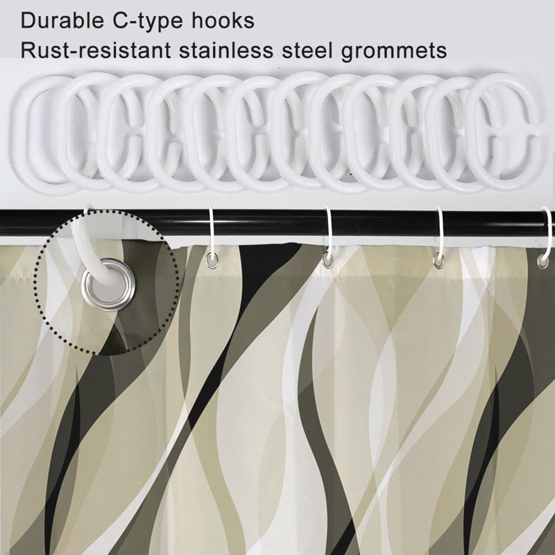 Light Green Pack of 1 Modern Abstract Striped Shower Curtain Set with Hooks, 182.88"H x 152.4"W