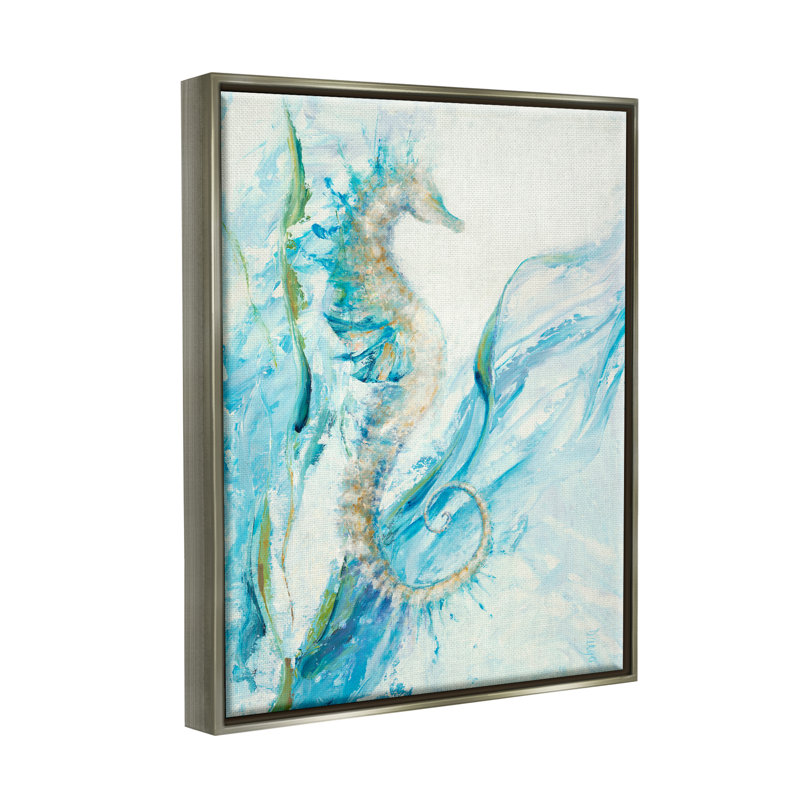 Art nautique sur toile bleu océan, H 31 po x l 25 po x P 1,7 po, Cadre flottant gris lustré