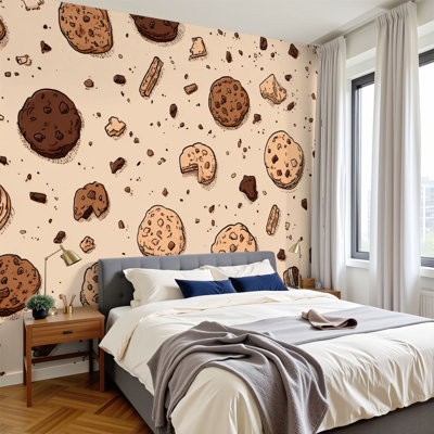Peel and Stick Wallpaper Wall Mural cookie seamless chocolate chips Cartoon Cookies biscuits Wall Art Self Adhesive and Removable