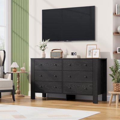 Modern 6-Drawer Double Dresser, 50" Wide Wooden Storage Chest for Bedroom, Entryway, Hallway, or Home Office by George Oliver