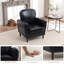 Fauteuil rembourré à dossier large avec pieds en bois massif et finition luxueuse en similicuir-769714141