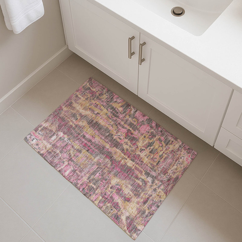 Premium Machine Washable Mayfield AMF2120 Abstract Rug, 1'8" x 2'6", Blush