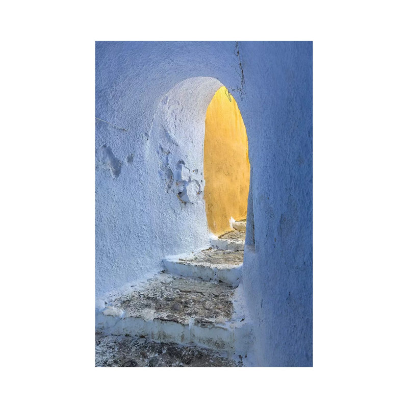 Europe, Greece, Santorini, Pyrgos. Building Passageway. by Jaynes Gallery - Wrapped Canvas Print