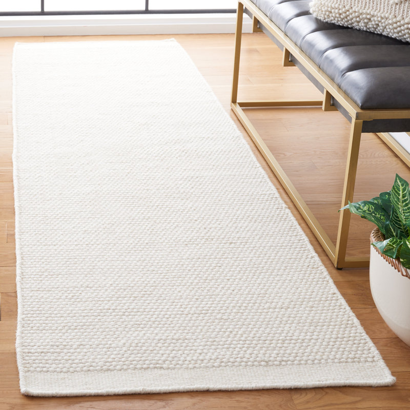 Tapis de couleur unie en laine / coton tissé à la main de couleur unie en ivoire, Rectangle 11 pi x 15 pi