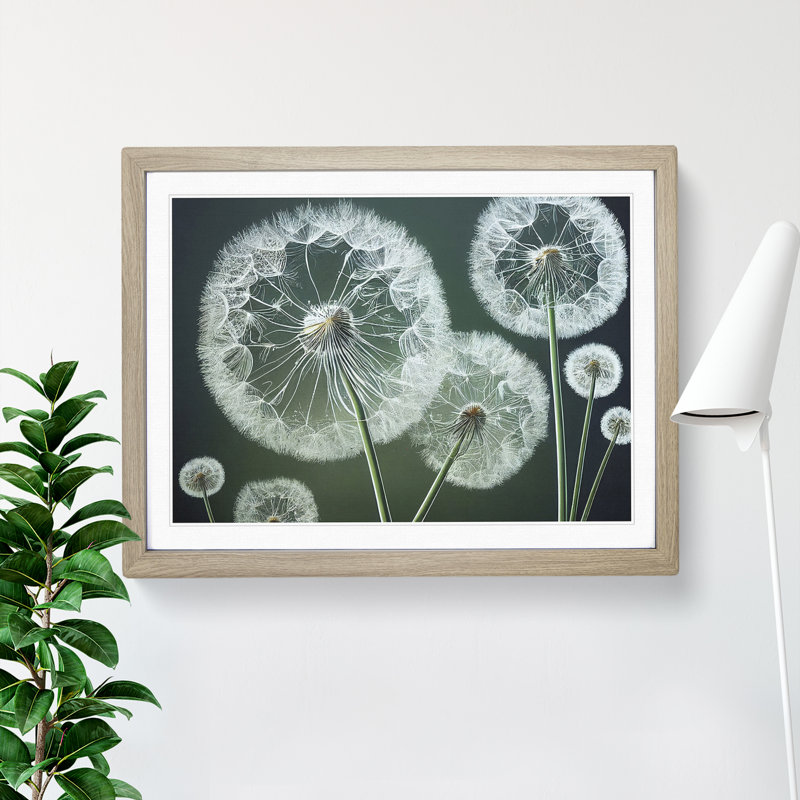 Joyful Dandelion Flowers - Single Picture Frame Print, 34cm H x 46cm W x 2cm D, Oak Framed