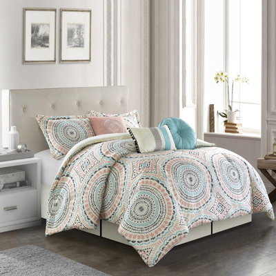Ensemble d'édredon en microfibre rose / gris / ivoire Nason