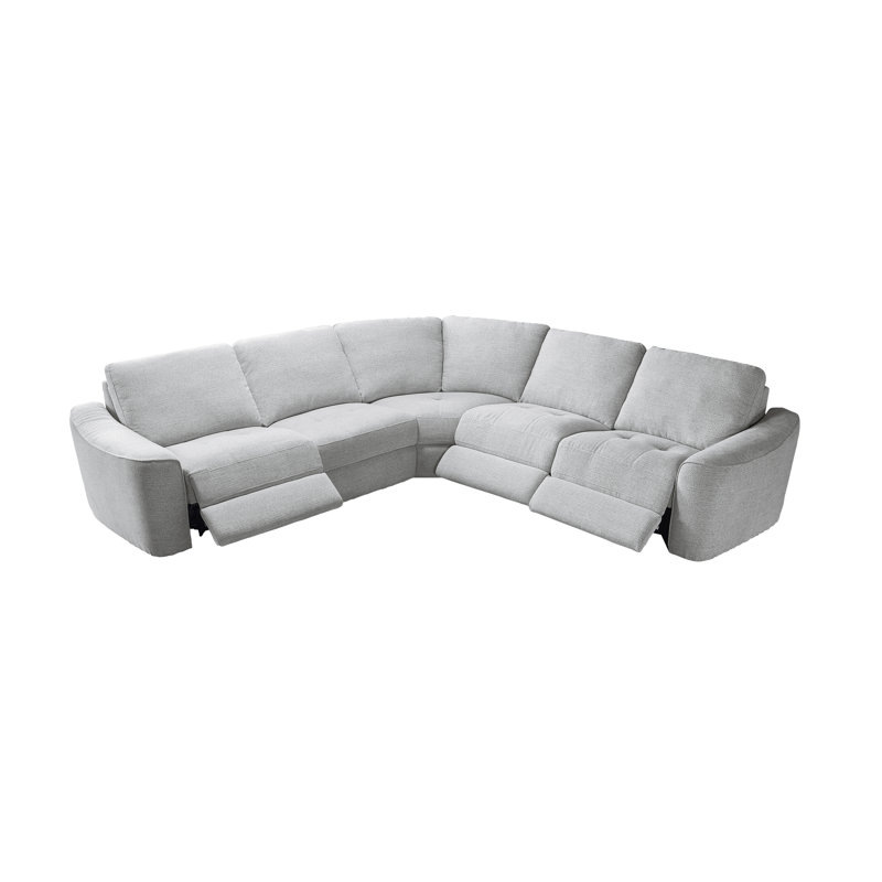 5 - Piece Power Reclining Upholstered Sectional With Comfort Wide Seating, Silver Gray Polyester