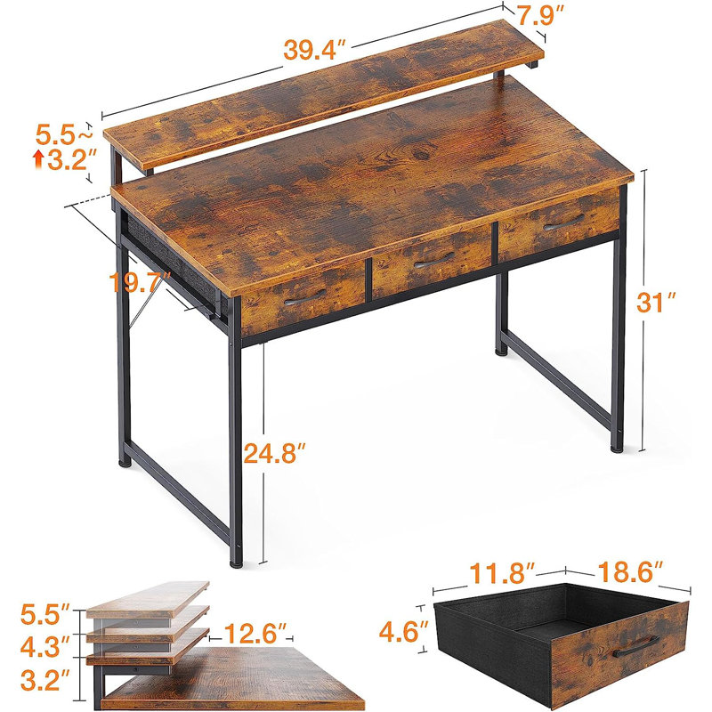 Metal Base Computer Desk, 36.50" H x 40" W x 20.50" D
