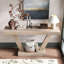 Banc d'entrée 60 pouces en bois vieilli rétro avec armoire de rangement en placage de bois massif à 2 niveaux, conception rustique large pour le couloir, le salon et le canapé derrière, naturel antique-730112241