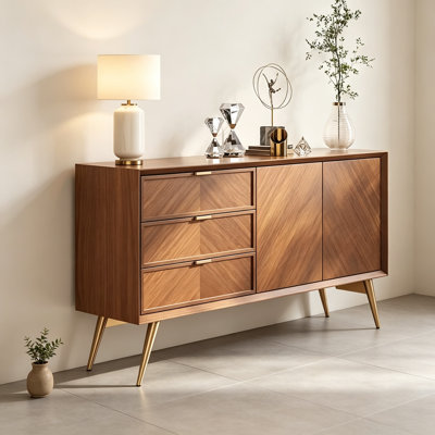 Retro Pine Solid Wood Brown Rectangular Sideboard