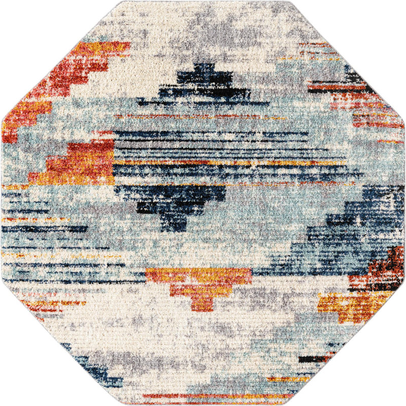 Tapis gris à motif géométrique Tucson, Octogone 7 pi x 7 pi